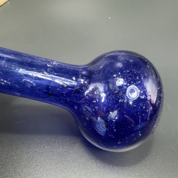 Vintage Egyptian Glass Cobalt Blue Mini Bud Vase Hand Blown With Air Bubbles VTG - Picture 6 of 11